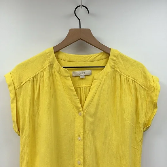 Ann Taylor LOFT Woven Gauze Button Down Dolman Sleeve Linen Shirt Yellow XS - Picture 3 of 8